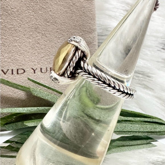 David Yurman 14mm Square Gold Dome Diamond Chatelaine Ring 925/18K - Picture 3 of 10